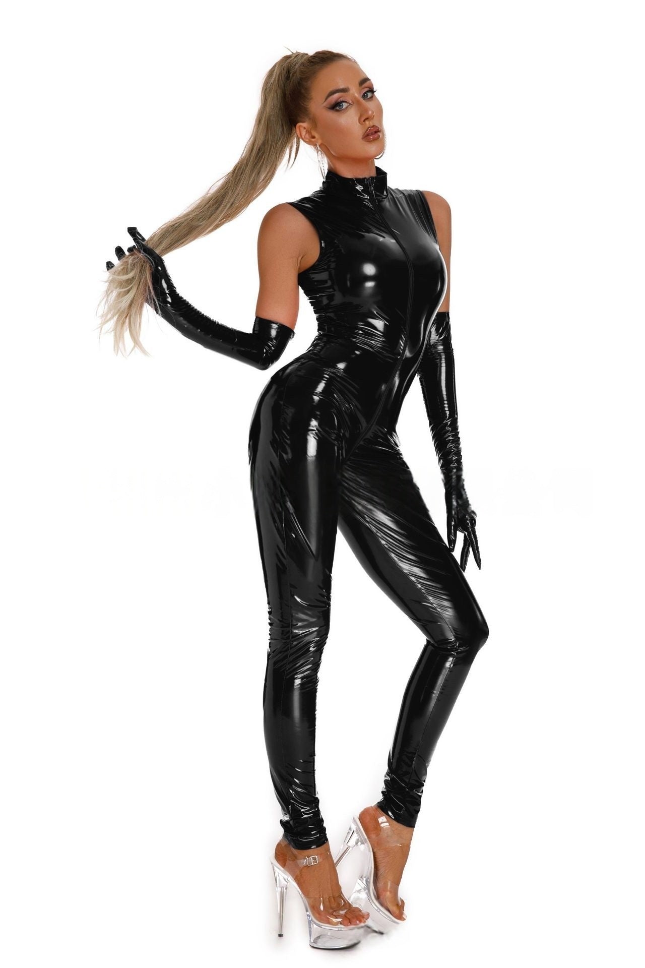 Latex Vinyl Deep V Bodysuit