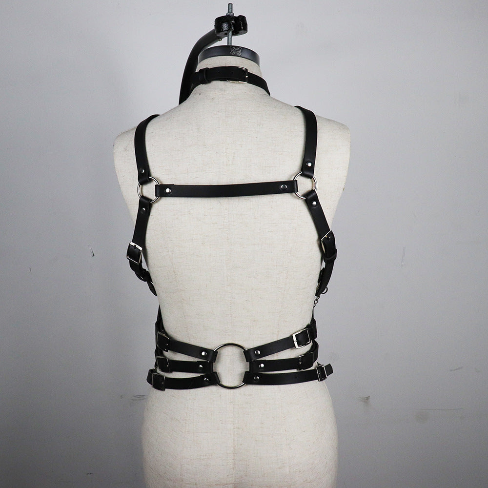 Leather Chest Harness with Collar