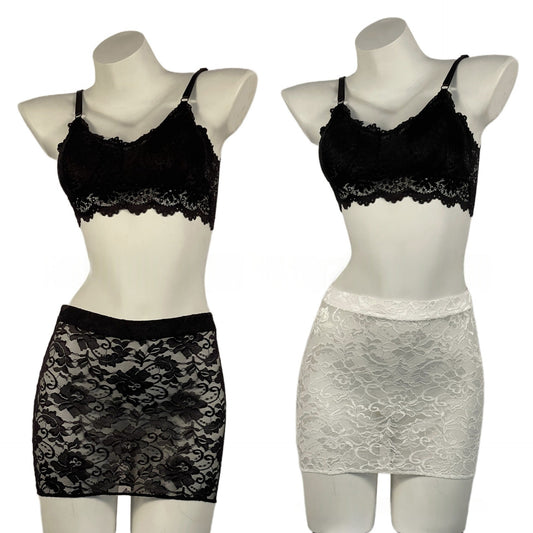 Black Lace See Through Mini Skirt
