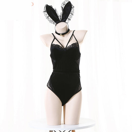 Couples Black Bodysuit Revealing Sexy Bunny Costumes Lingerie Role Play
