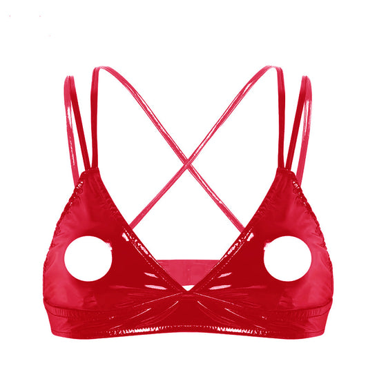 Black Bra Red Leather Lingerie Naughty Top