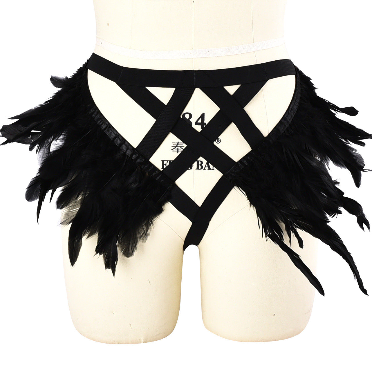 Chubby Ladies Crotchless Panties Submissive Black Body Harness Lingerie Feather Thong