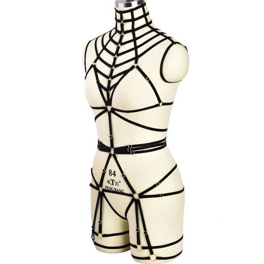 Couples Black Bodysuit Revealing Strappy Harness Lingerie Black Teddy