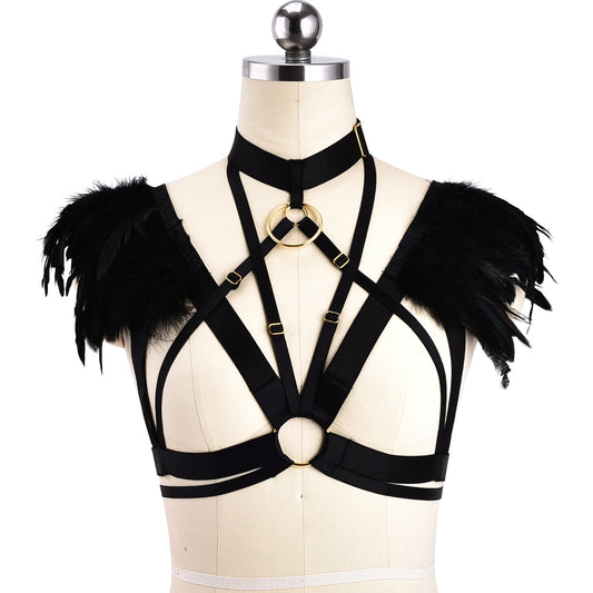 Couples Strappy Bra Nasty Sexy Harness Lingerie Feather Bra