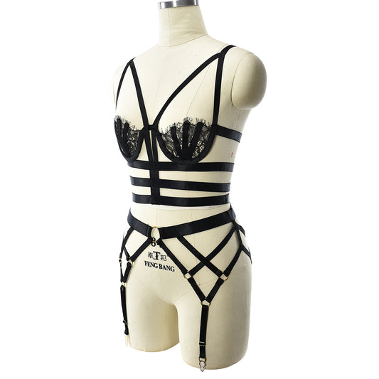 Intimate Sexy Lingerie Bra Set Women Black Body Harness Lingerie Slutty Bra Panties
