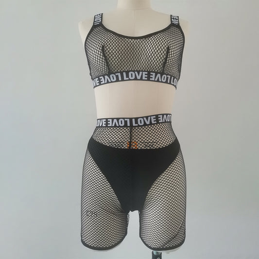 Revealing Sexy Latina Lingerie Set Latina Black Mesh Lingerie Women Bra Panties