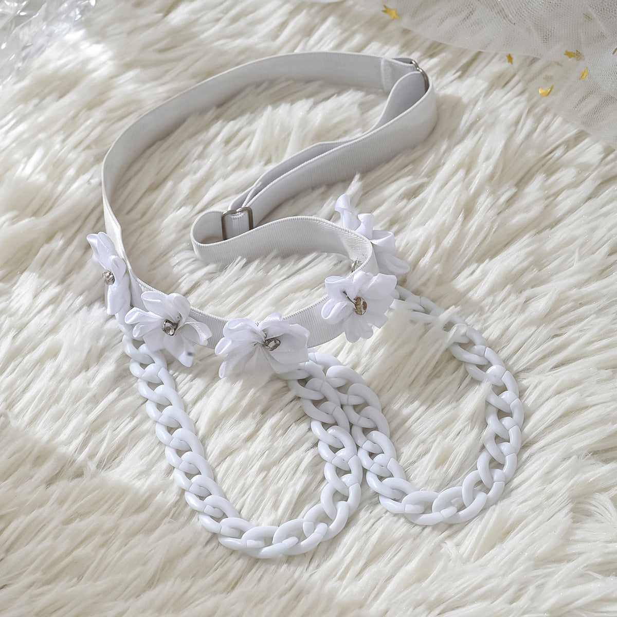 White Chain Flowers Leg Garter