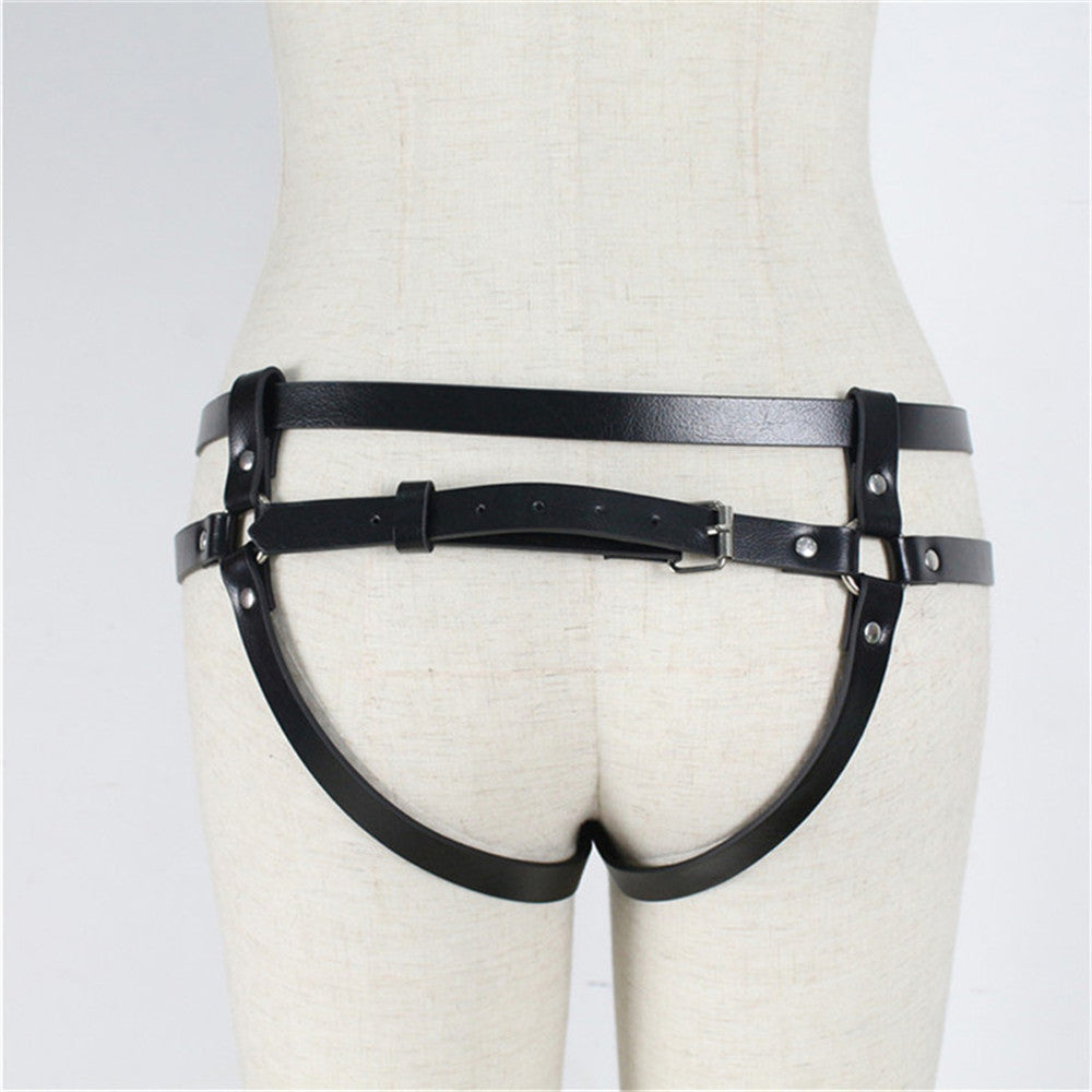 Pu Leather Adjustable Harness Panties