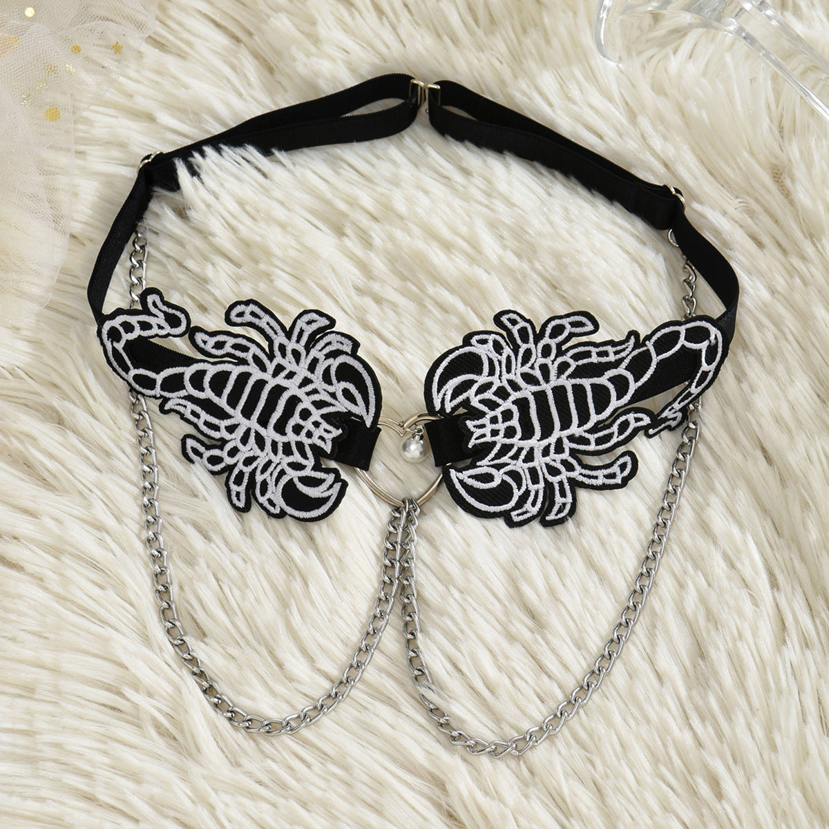 Black Embroidered Scorpion Leg Garter