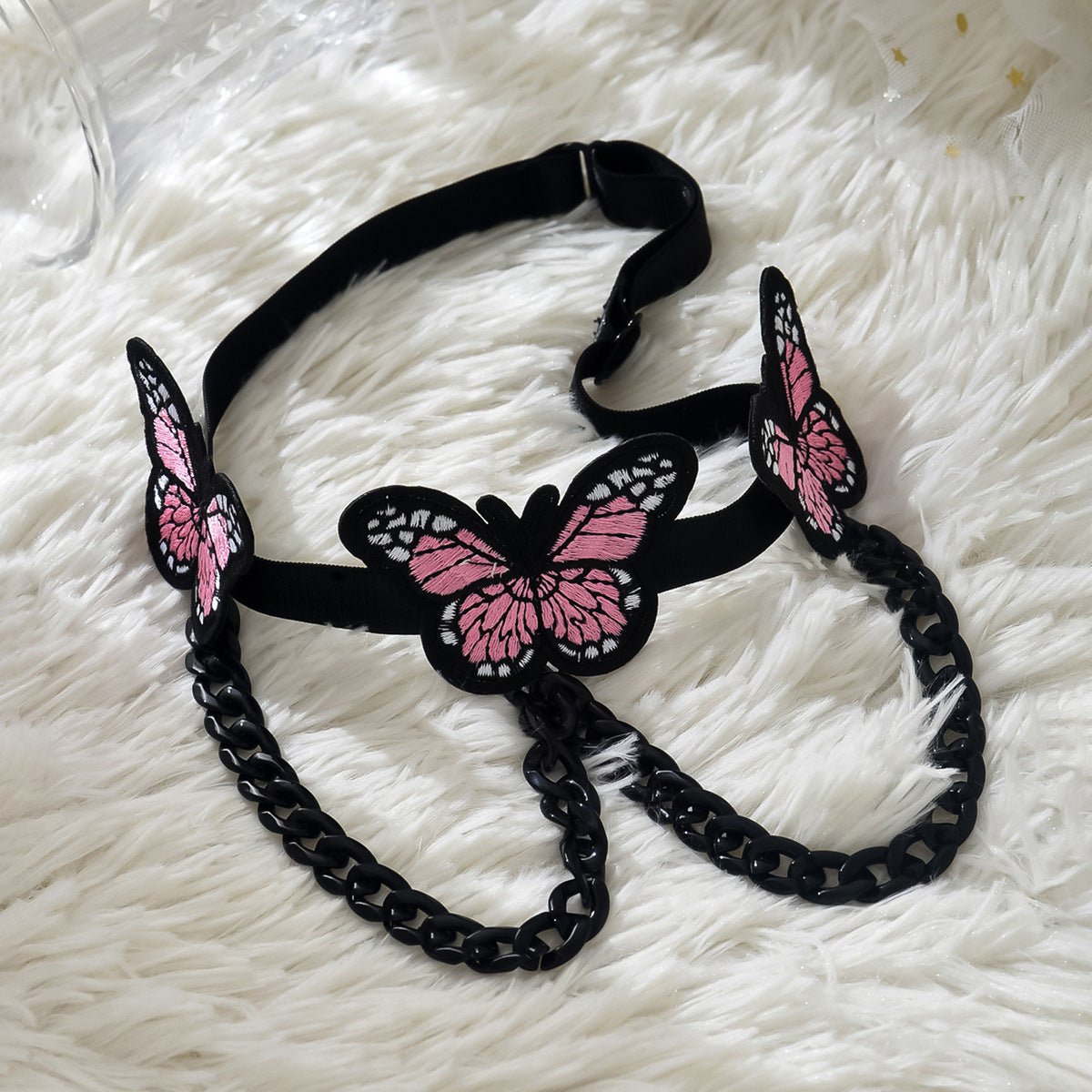 Black Chain Embroidered Butterfly Leg Garter