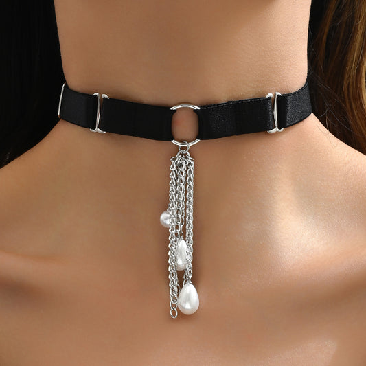 Black Chain Pearl Sex Choker
