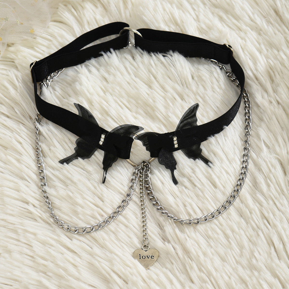 Black Butterflies Heart Ring Leg Garter