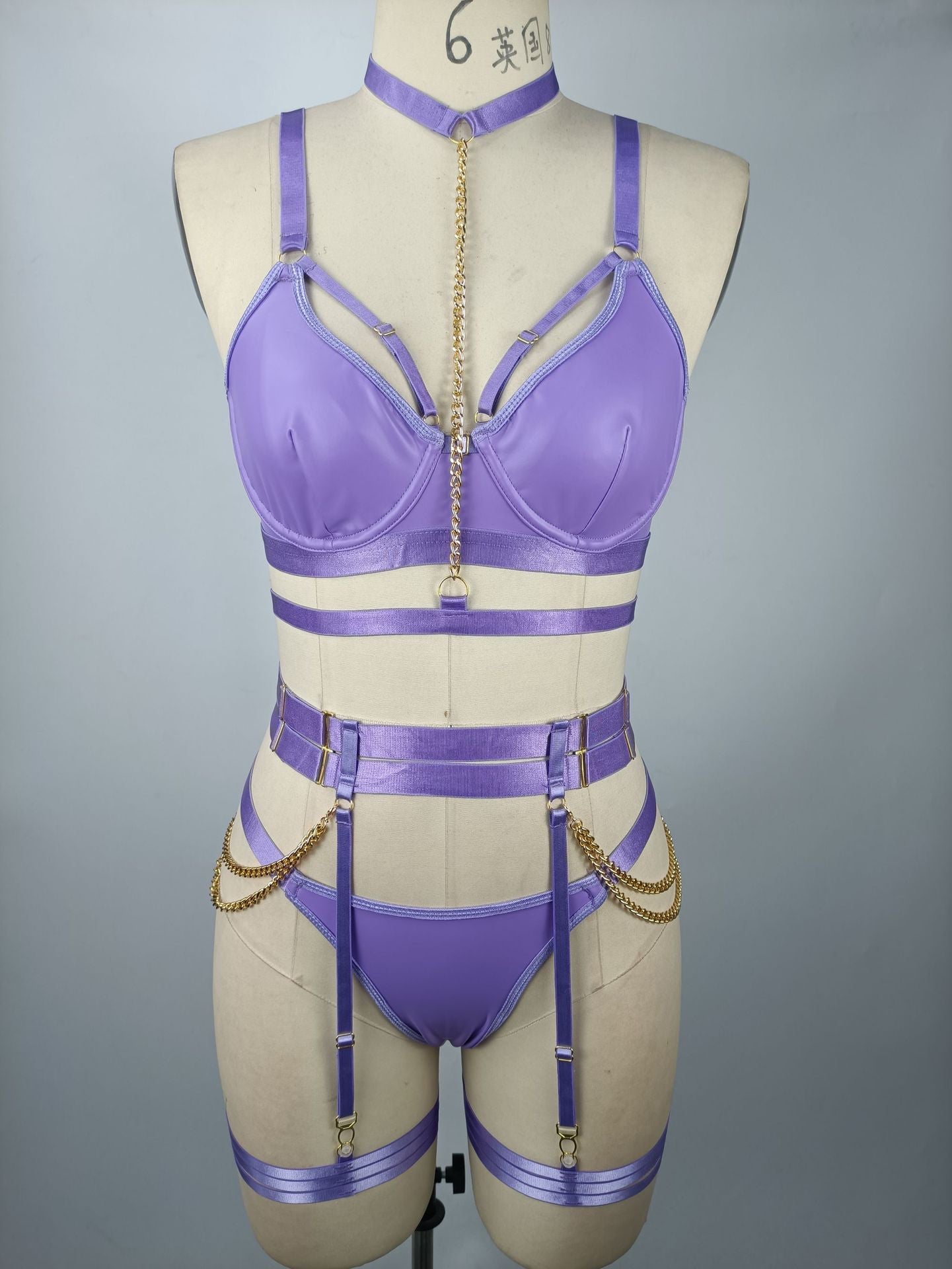 Naughty Black Leather Lingerie Set BDSM Bra & Panty Red