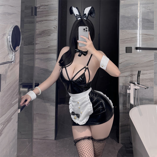 Sexy Sheer Dress Maid Sexy Pink Bunny Costume Role Play Lingerie
