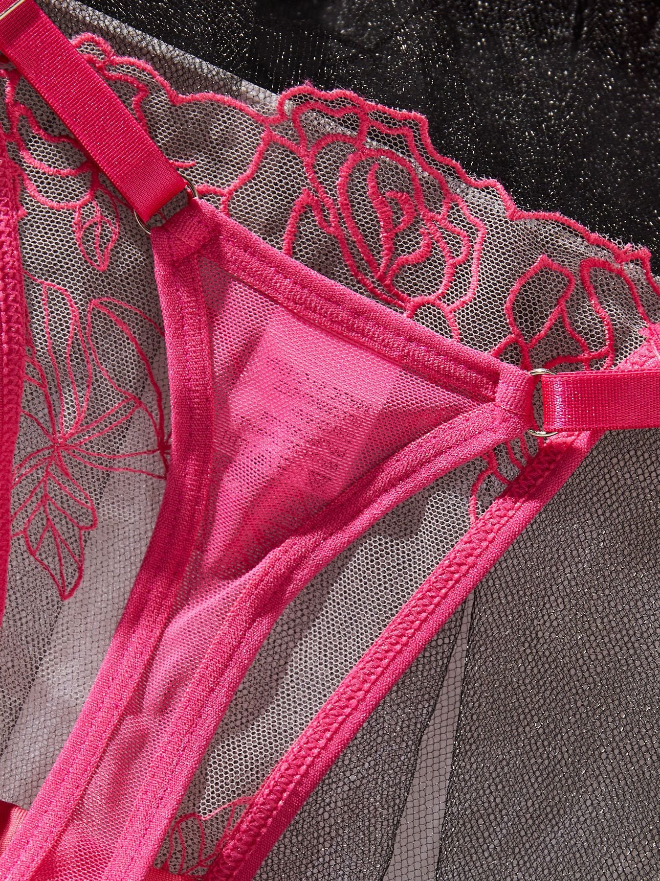 Embroidered Rose Pink Uncensored Lingerie