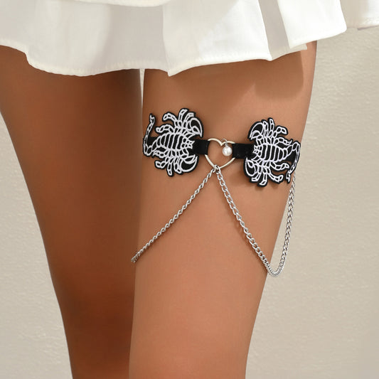 Black Embroidered Scorpion Leg Garter