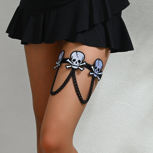 Black Halloween Embroidered Leg Garter