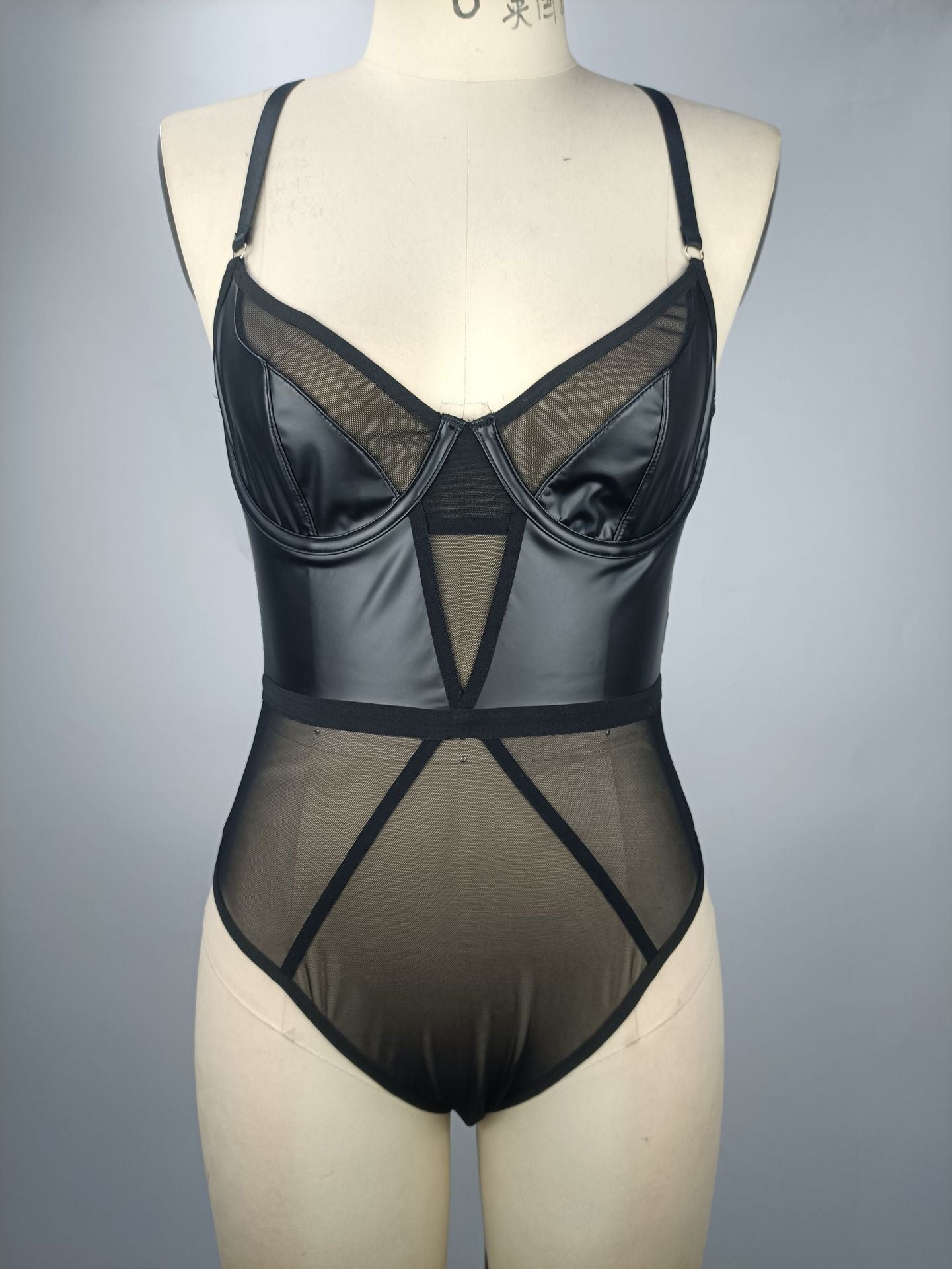 Women Open Back Bodysuit Sexy Black Leather Lingerie Submissive Teddy