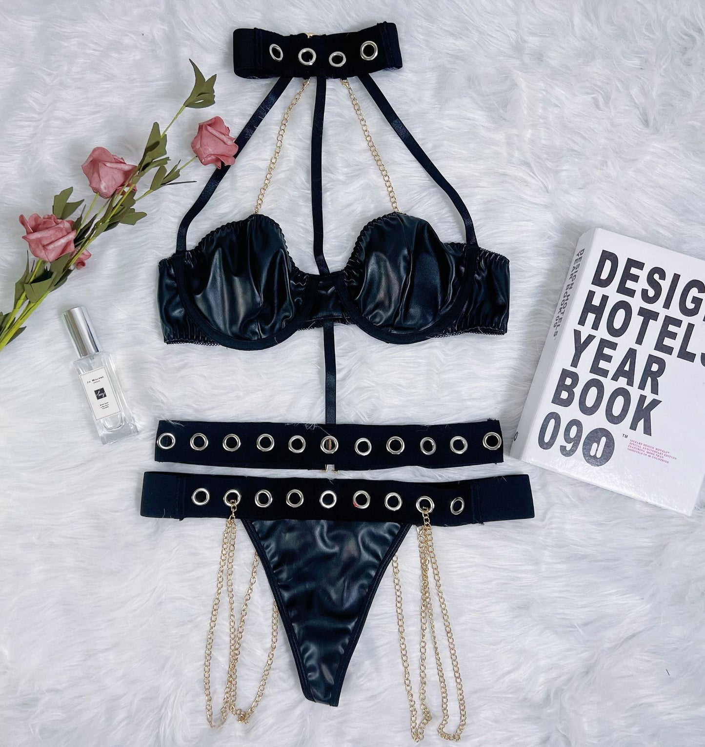 Sexiest Kinky Leather Lingerie Set Latina Bra & Panty Slutty