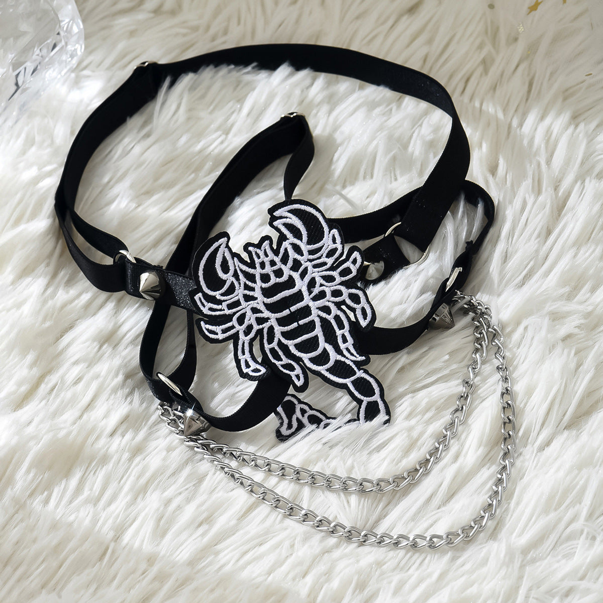 Black Embroidered Scorpion Double Leg Garter