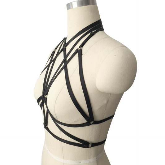 Red Bra for Sexy Extreme Black Body Harness Lingerie