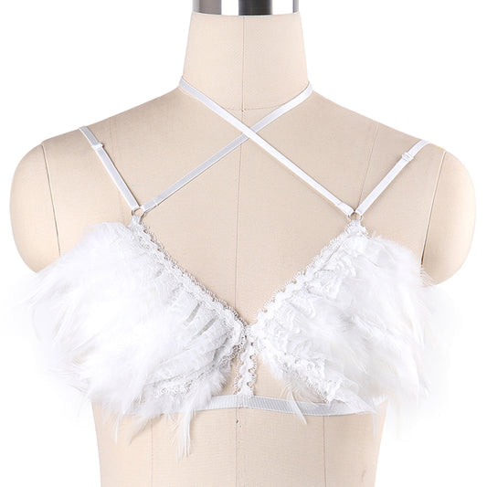 Red Sexiest Bra Extreme Bdsm Harness Lingerie Feather Bra