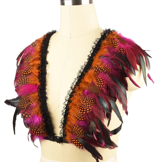 Red Sexy No Bra Extreme Body Harness Lingerie Feather Bra