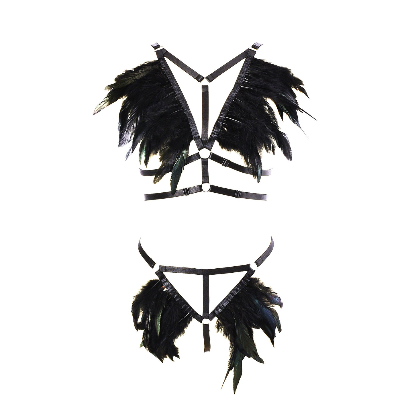 Revealing Sexy Crotchless Lingerie Set Women Bdsm Lingerie Harness Feather Bra Panties