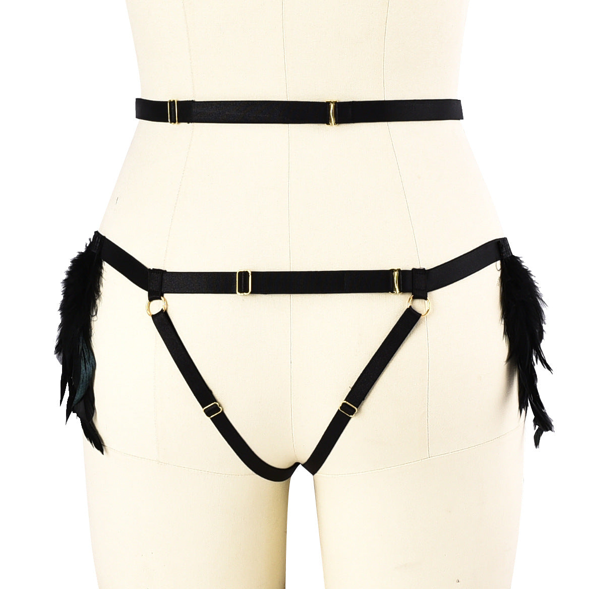 Sexy Crotchless Plus Size Panties Hot Body Harness Lingerie Feather Thong