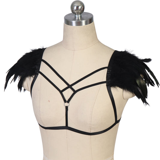 Slutty Harness Bra Women Strappy Harness Lingerie Feather Bra