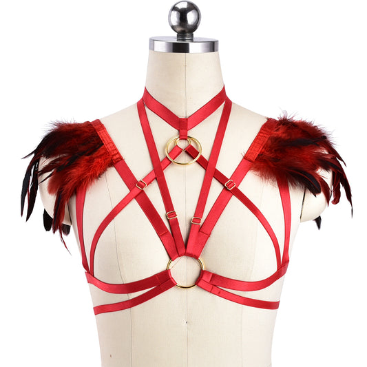 Slutty Sexiest Bra Women Bdsm Harness Lingerie Feather Bra