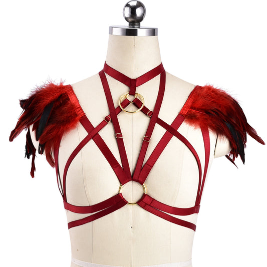 Slutty Sexy No Bra Women Body Harness Lingerie Feather Bra
