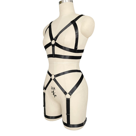 Strapy Sexy Valentines Lingerie Set Latina Black Body Harness Lingerie Women Bra Panties