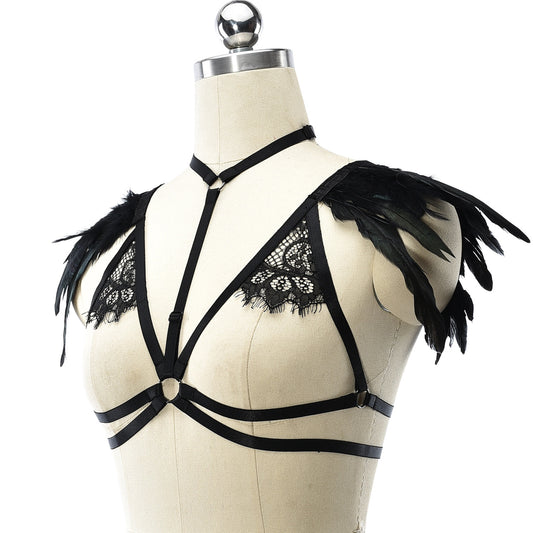 Submissive Sexy Bra Chubby Bondage Harness Lingerie Feather Bra