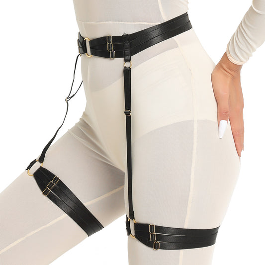 White Lingerie With Garter Belt Extreme Black Body Harness Lingerie