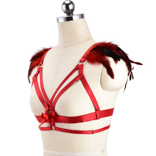 Women Bra Straps Slutty Bdsm Lingerie Harness Feather Bra