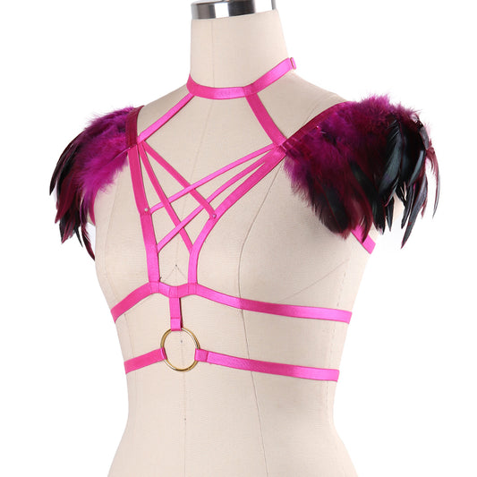 Women Sexy Bra Slutty Bondage Harness Lingerie Feather Bra