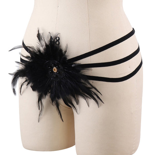 Women White Crotchless Panties Slutty Bdsm Harness Lingerie Feather Thong