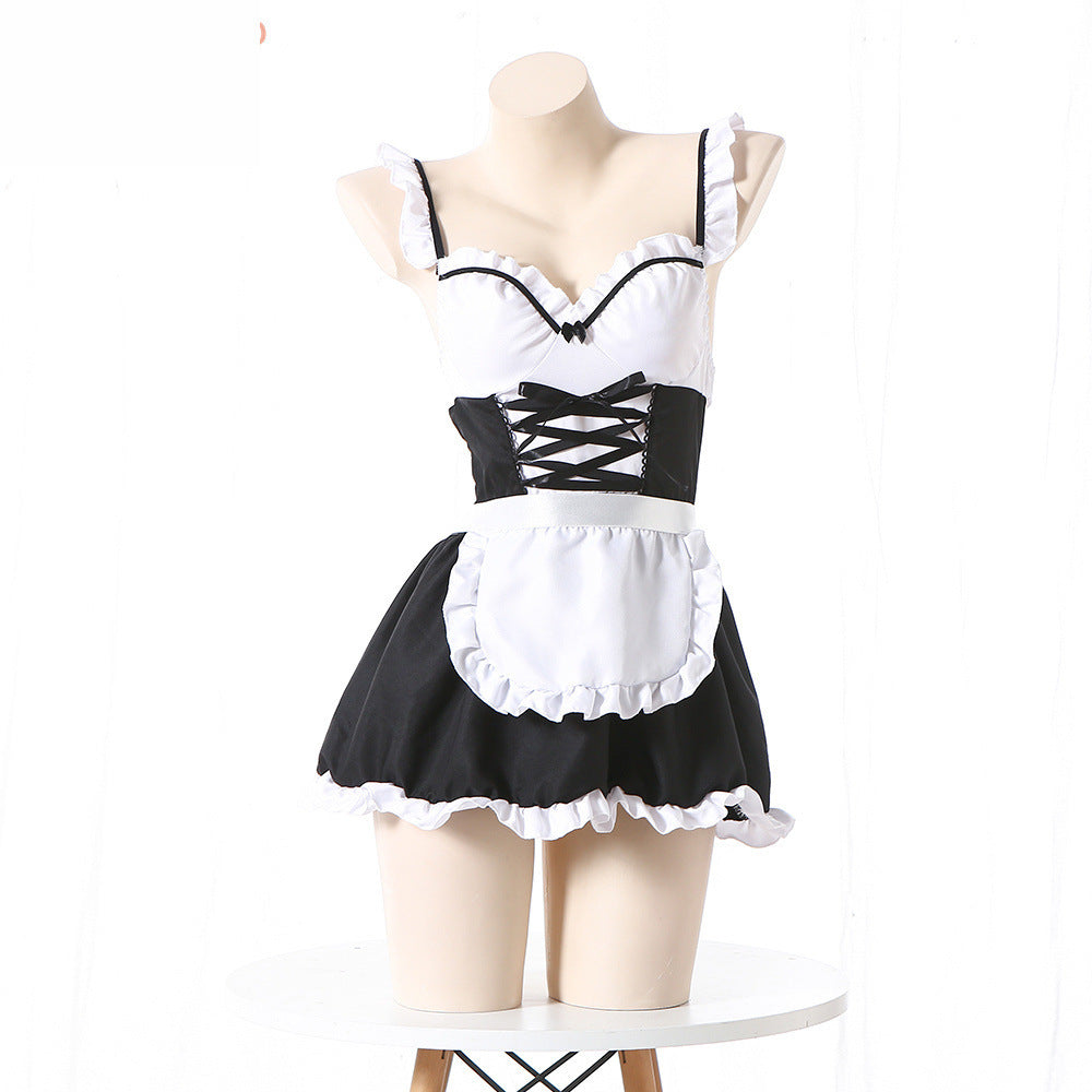 White Sexy Latina Dress Red French Maid Lingerie Costume Role Play