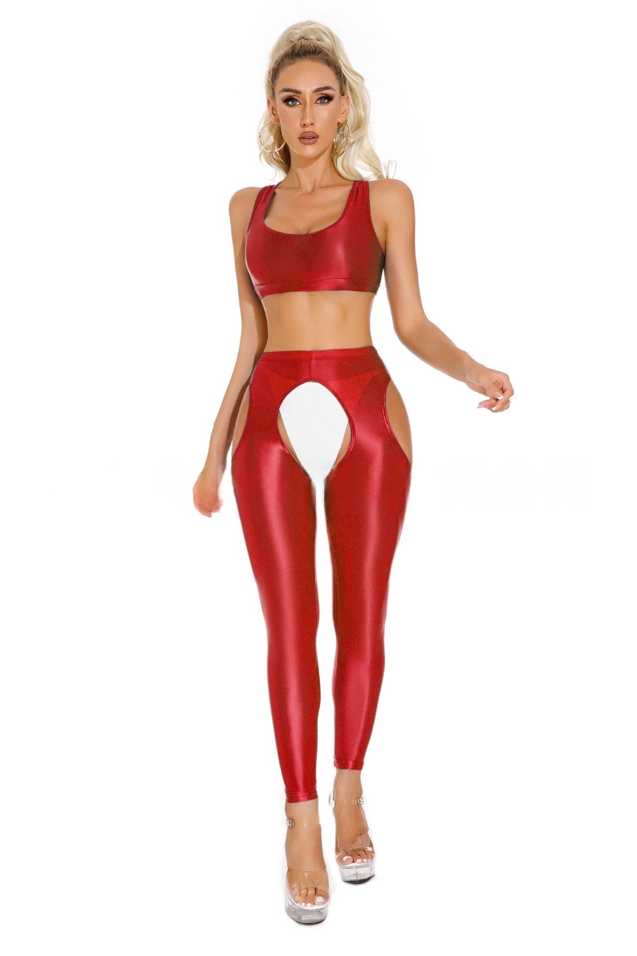 Oil Shiny Sexy Crotchless Leggings