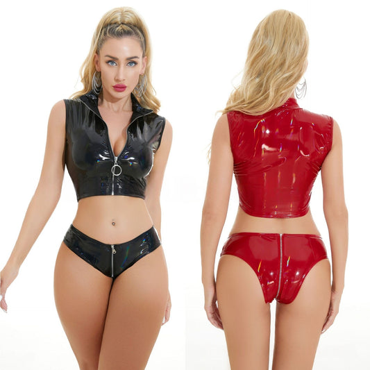 Latex Bdsm Lingerie Croptop Set