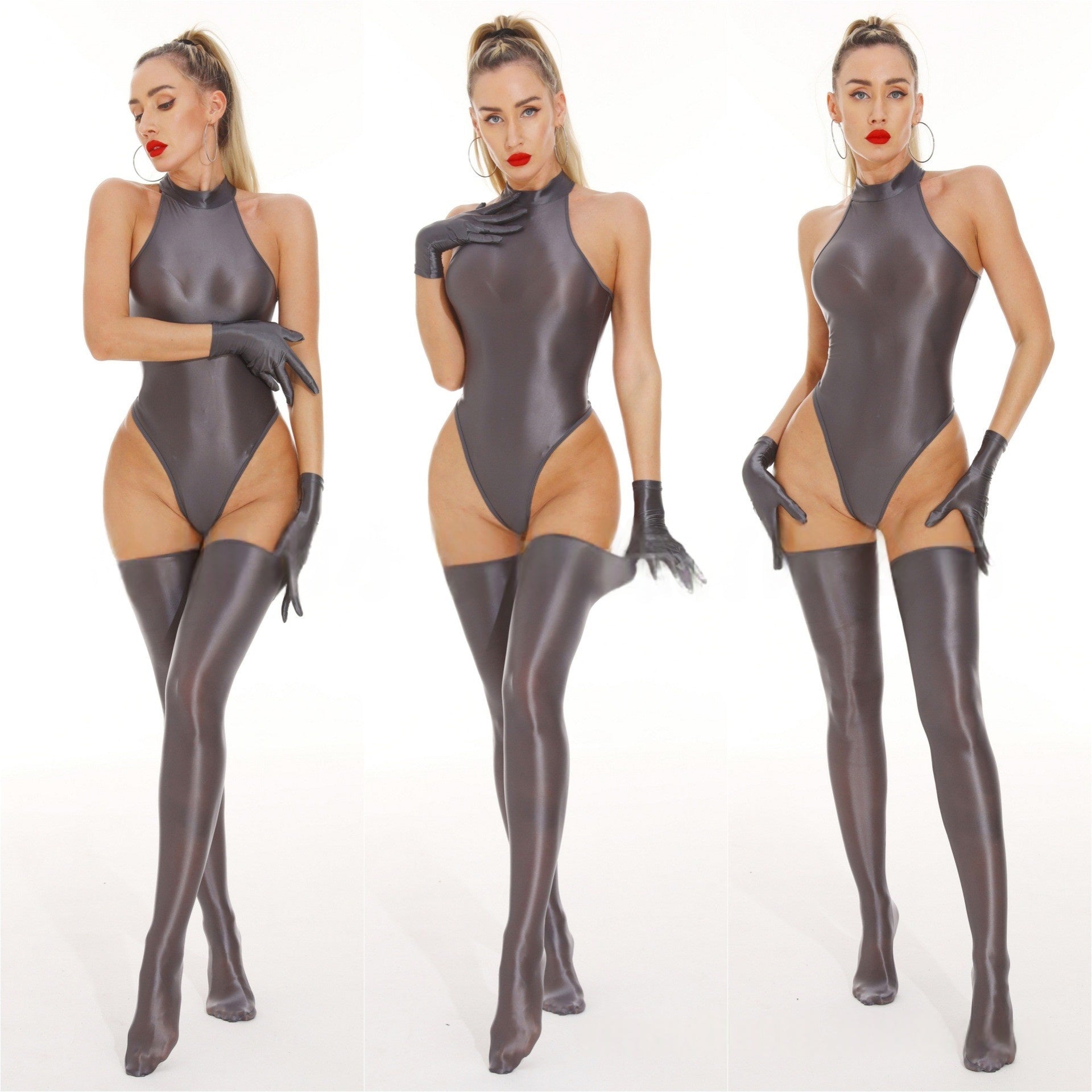Turtle Neck Oil Shiny Sexy Bodysuit