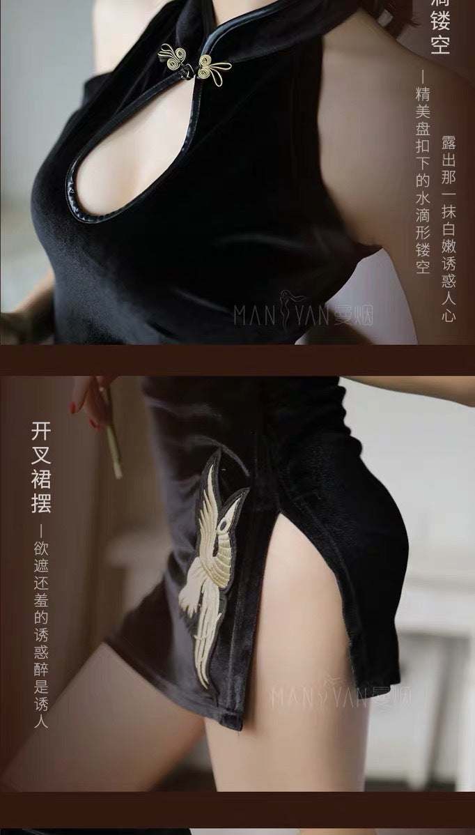 Sexy Leather Dress Exotic Lingerie Cheongsam Qipao Role Playing Costume