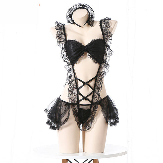 White Bodysuit Submissive Maid Outfit Lingerie Cosplay Costume