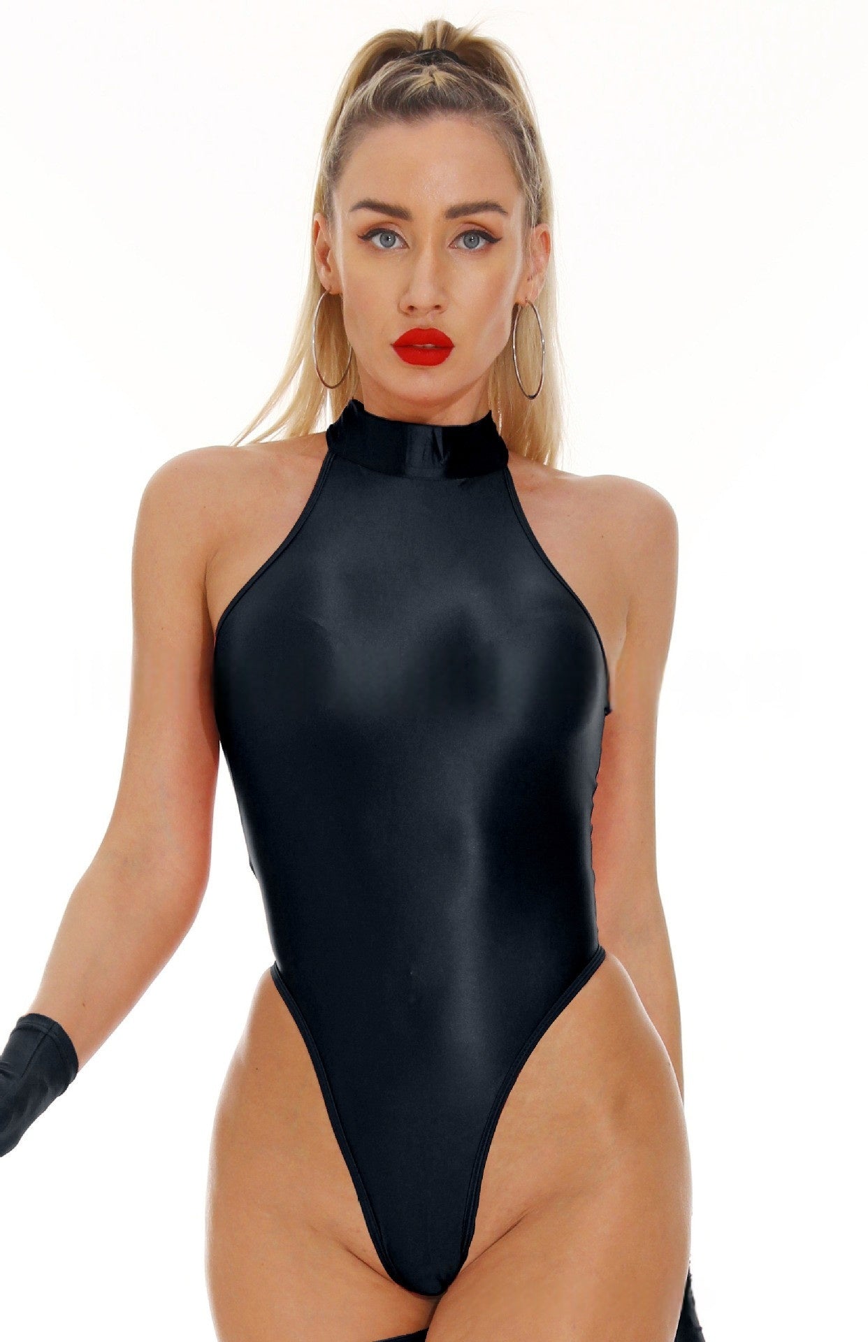 Turtle Neck Oil Shiny Sexy Bodysuit