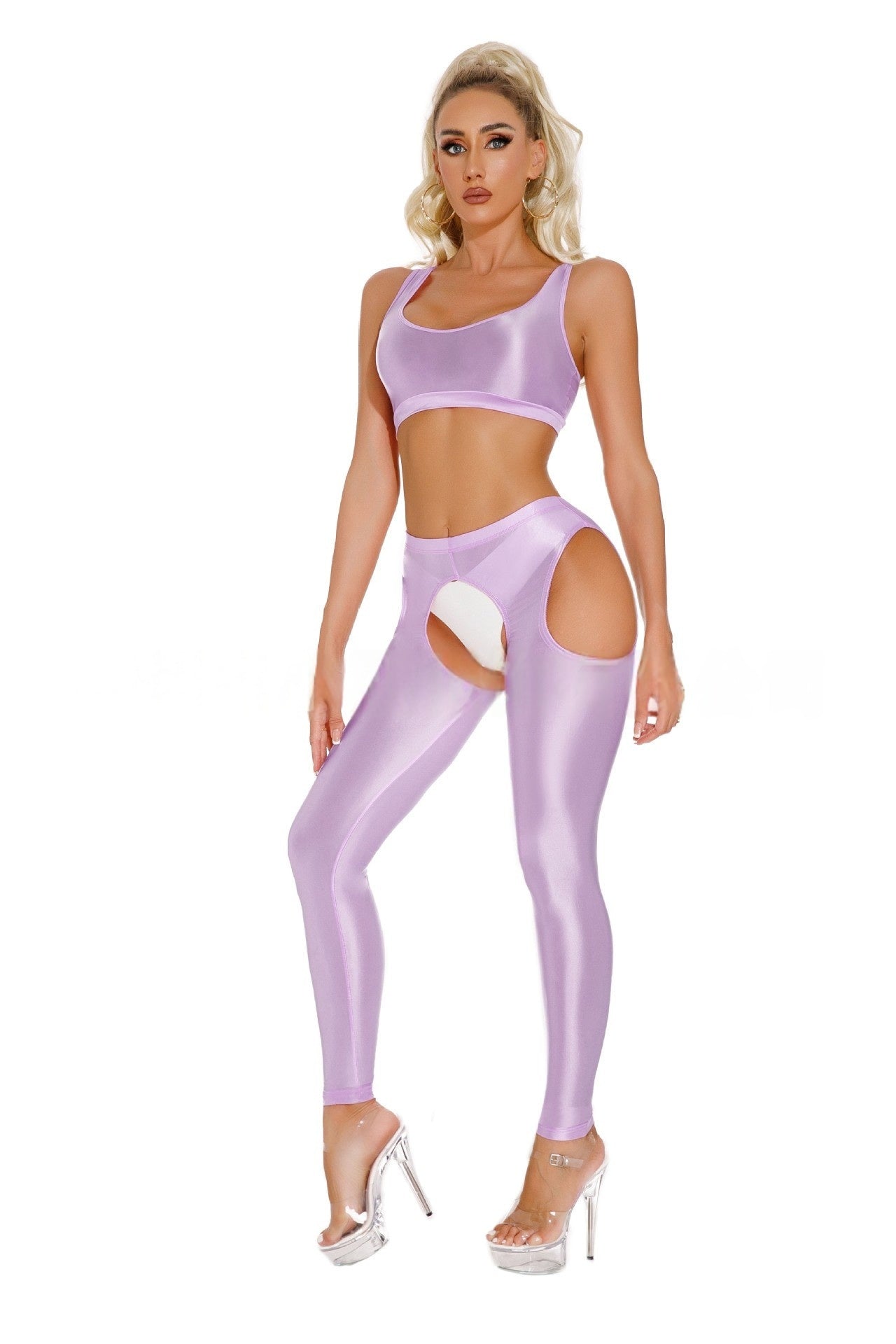Oil Shiny Sexy Crotchless Leggings