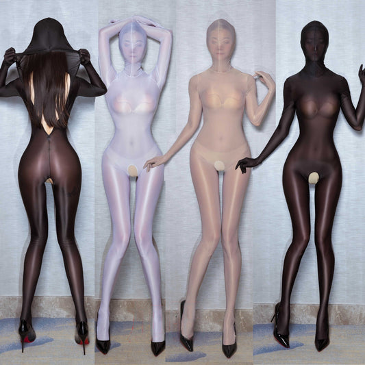 Ultra-Thin Oil Shiny Full Coverage Crotchless Bodystocking