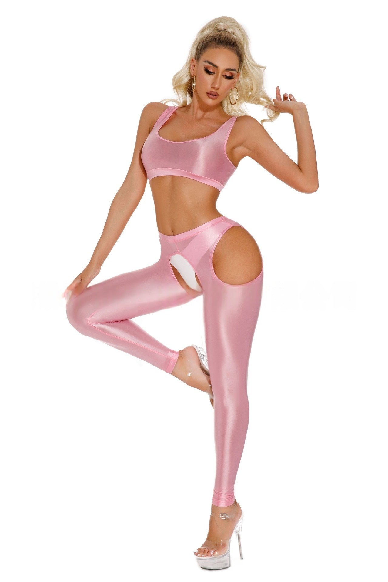 Oil Shiny Sexy Crotchless Leggings
