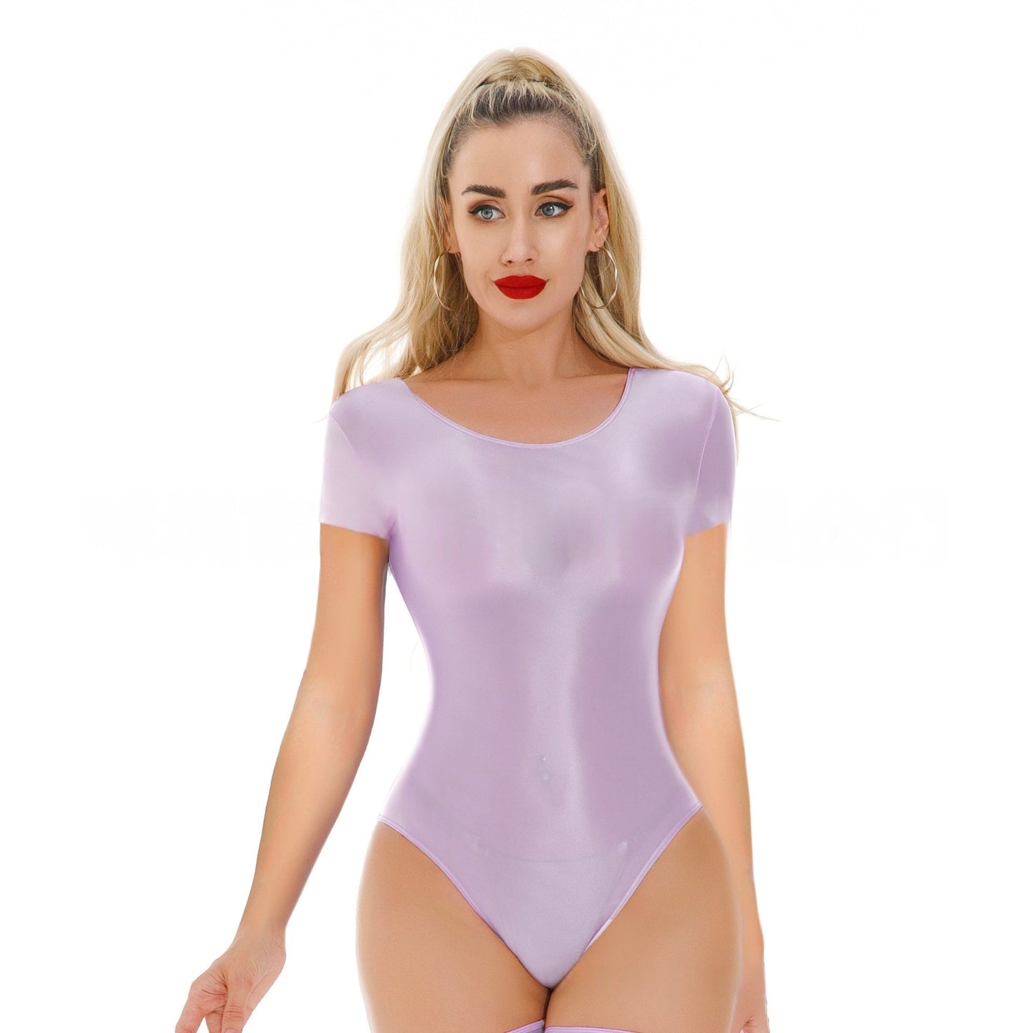 Short-Sleeved Oil Shiny Sexy Bodysuit