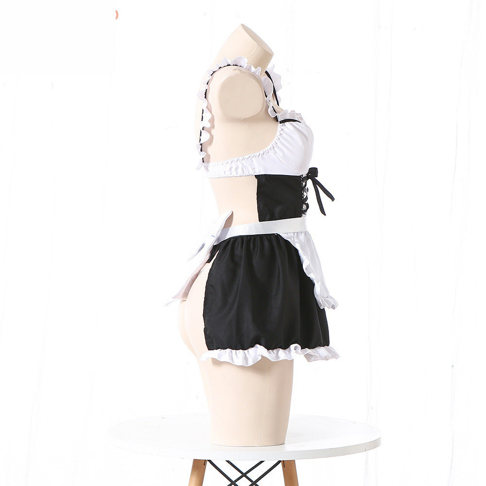 White Sexy Latina Dress Red French Maid Lingerie Costume Role Play